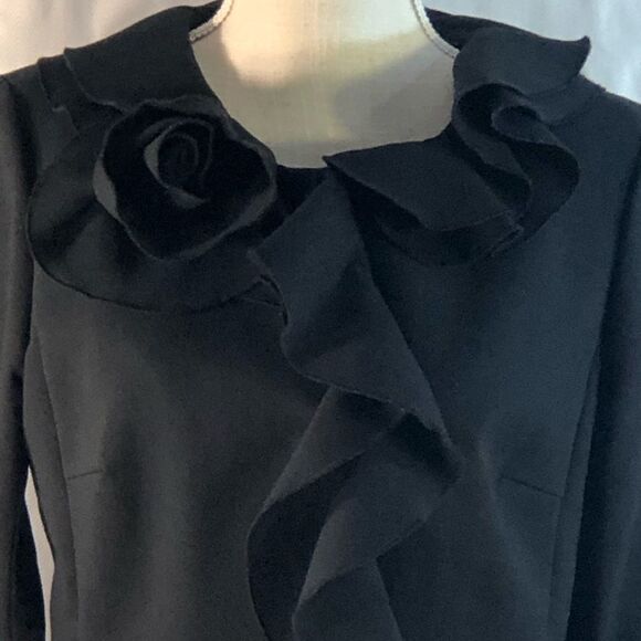 Magaschoni Collection Black  Wool Blend Ruffle Blouson Sleeves Jacket 8 - Picture 2 of 12